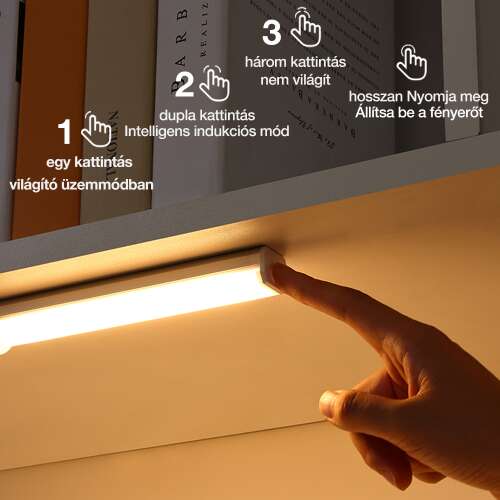 smart LED szekrénylámpa, érintős kezeléssel és három kapcsolási móddal
