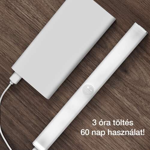 smart LED szekrénylámpa, USB töltéssel, 3 óra töltés és 60 nap használat jelzéssel