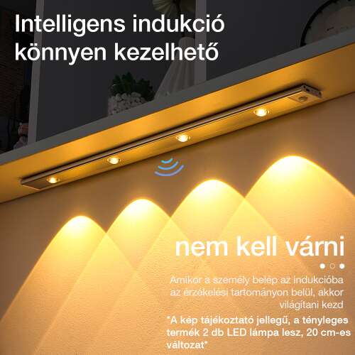 smart LED szekrénylámpa, meleg fényű automatikus érzékelős működéssel
