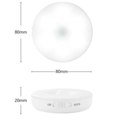kerek mozgásérzékelős LED lámpa, 80 x 80 x 20 mm méretábrával
