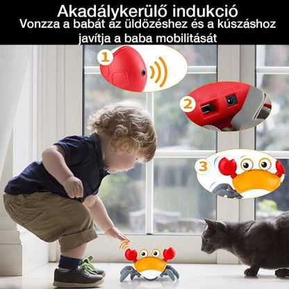 interaktív rák babajáték, akadálykerülő érzékelést bemutató gyermekes jelenetben