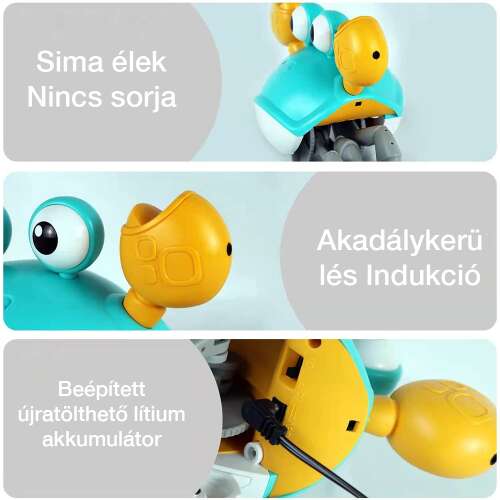interaktív rák babajáték, sima élek, akadálykerülés és beépített akkumulátor részleteivel
