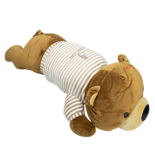 Dollcini hosszú plüss medve, barna, csíkos felsőben fekvő nézetben