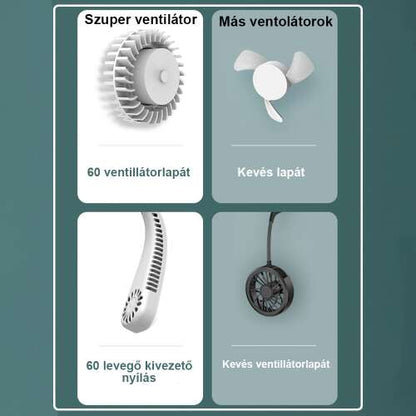 hordozható nyakventilátor, 60 lapátos és 60 légnyílásos összehasonlító ábrán