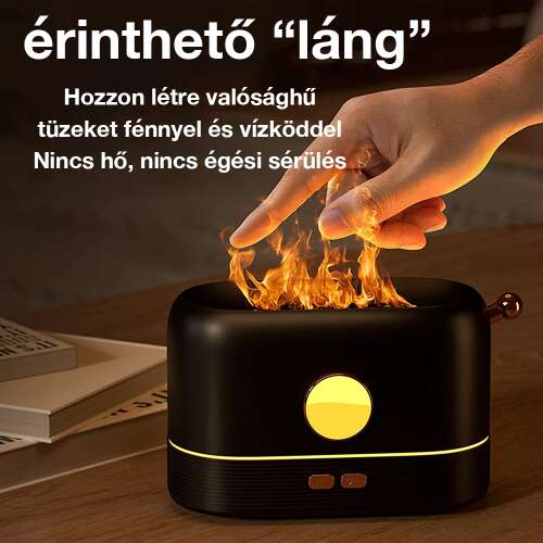 lánghatású aroma diffúzor, érinthető vízköd lánghatás bemutatásával