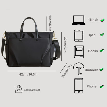 fekete vízlepergető laptop válltáska méretábrán, 42 x 32 x 12 cm jelöléssel