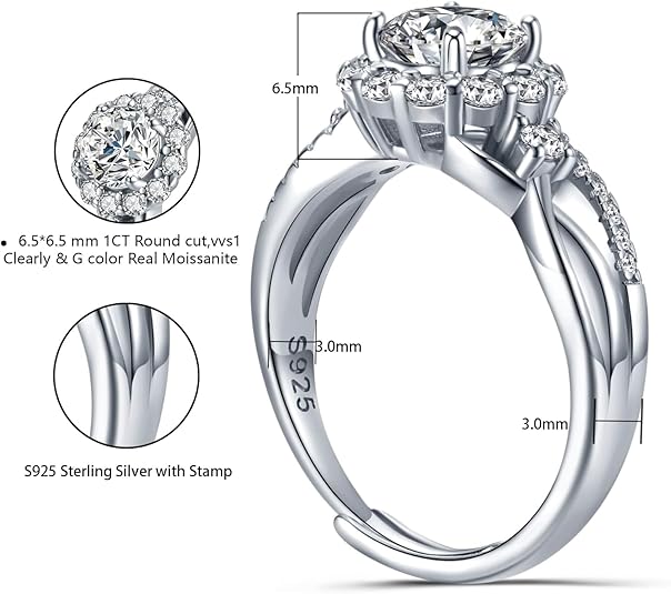 gyűrű, ezüst, moissanite kővel, 925 ezüst részlettel, viselési nézetben, 649071 modell