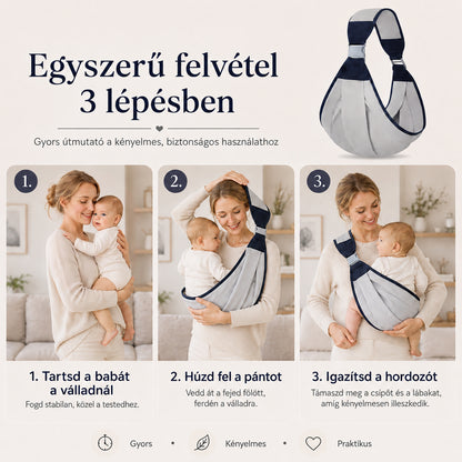 baba hordozókendő, háromlépéses felvételi útmutató