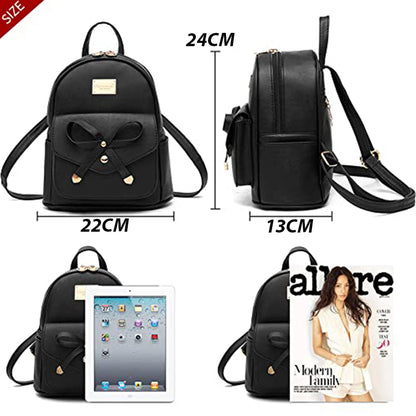 fekete mini női műbőr hátizsák méretábrán 22 x 24 x 13 cm és tablet összehasonlítással