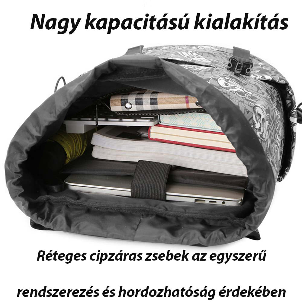 férfi táska, fekete, nylon anyagból, cipzáras részlettel