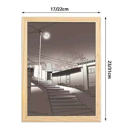 USB LED világító falikép, fa keretben 22/31 cm méretábrával