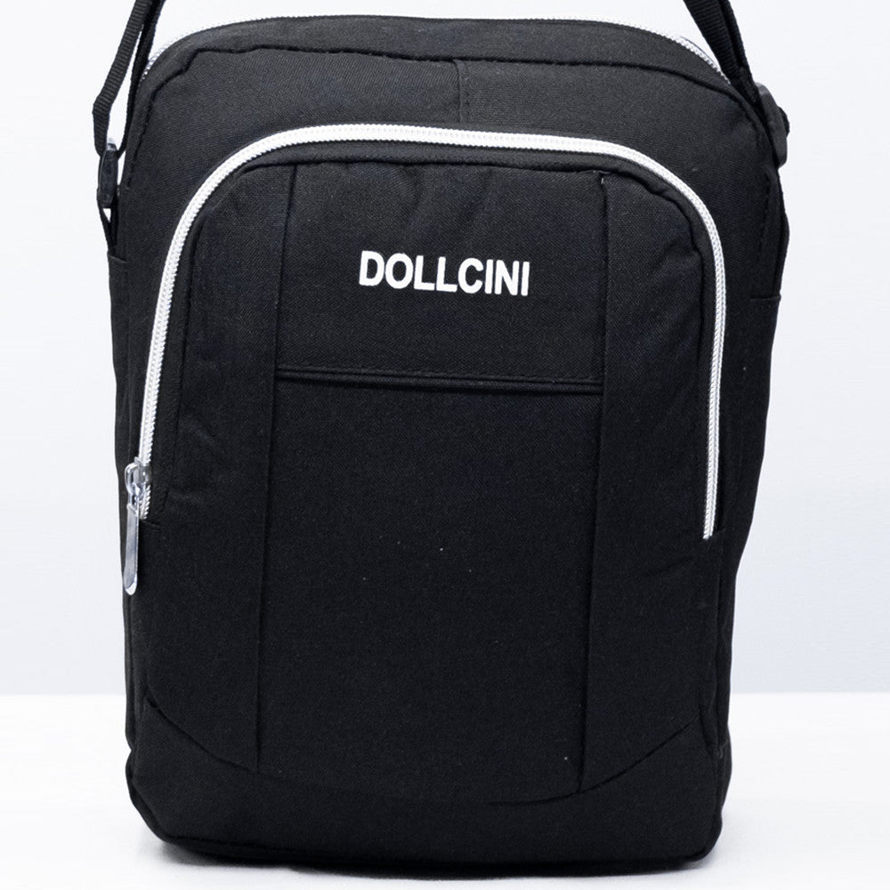 Dollcini fekete kompakt férfi crossbody válltáska, fehér szegélyekkel