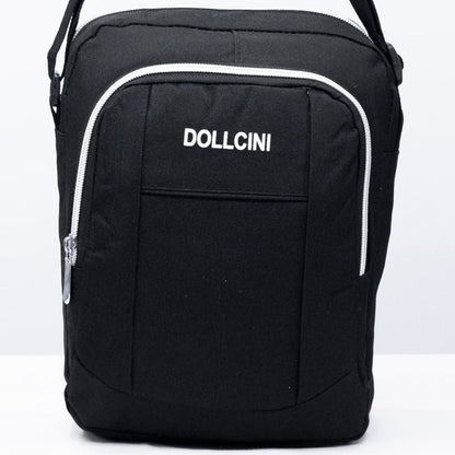 Dollcini fekete kompakt férfi crossbody válltáska, fehér szegélyekkel