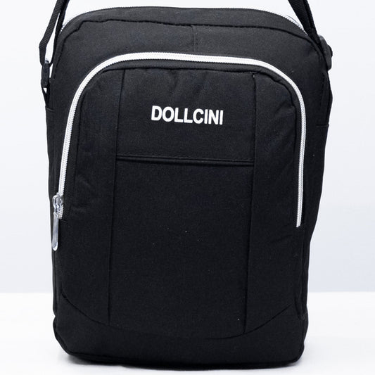 Dollcini fekete kompakt férfi crossbody válltáska, fehér szegélyekkel