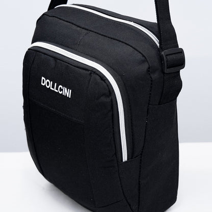 Dollcini férfi crossbody válltáska, fekete, fehér szegéllyel és állítható pánttal