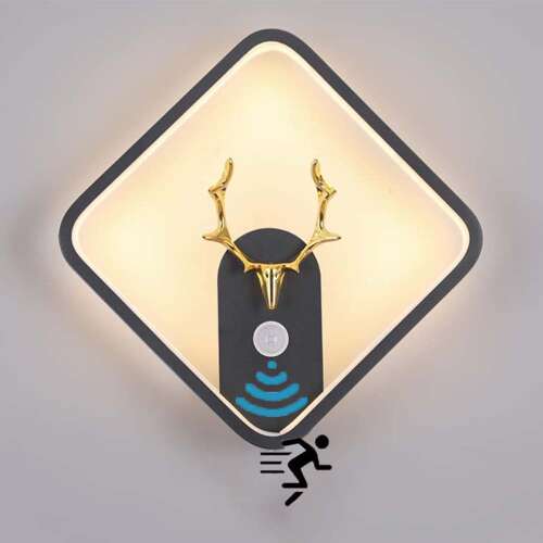 modern LED fali lámpa, mozgásérzékelő ikonnal és meleg háttérfénnyel