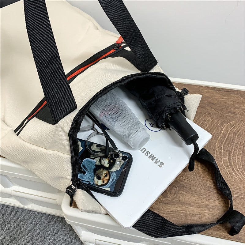 krémszínű uniszex laptop hátizsák nyitott alsó rekesszel laptophoz és fejhallgatóhoz