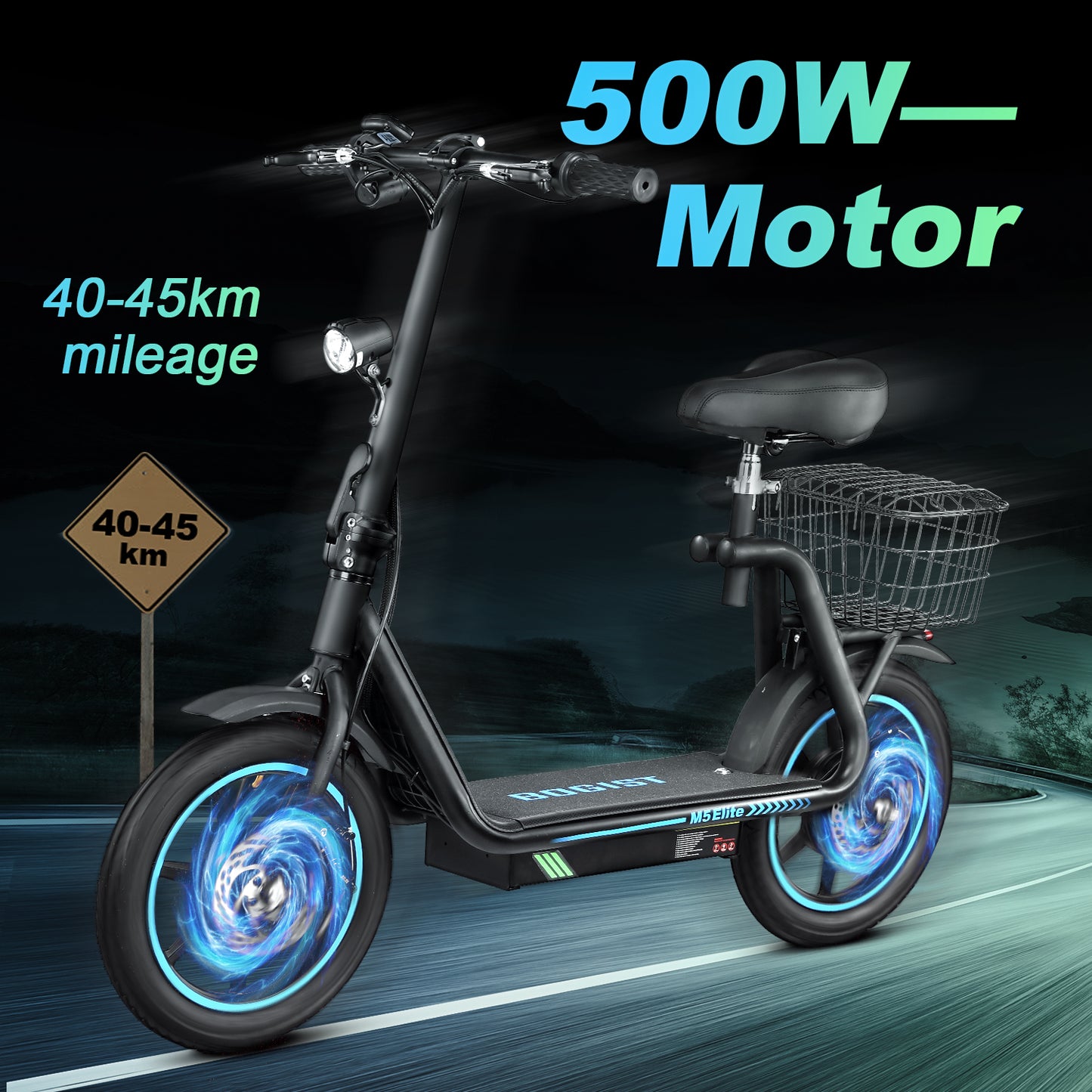 Bogist M5 Elite elektromos roller, 500 W motorral és 40-45 km hatótáv poszteren