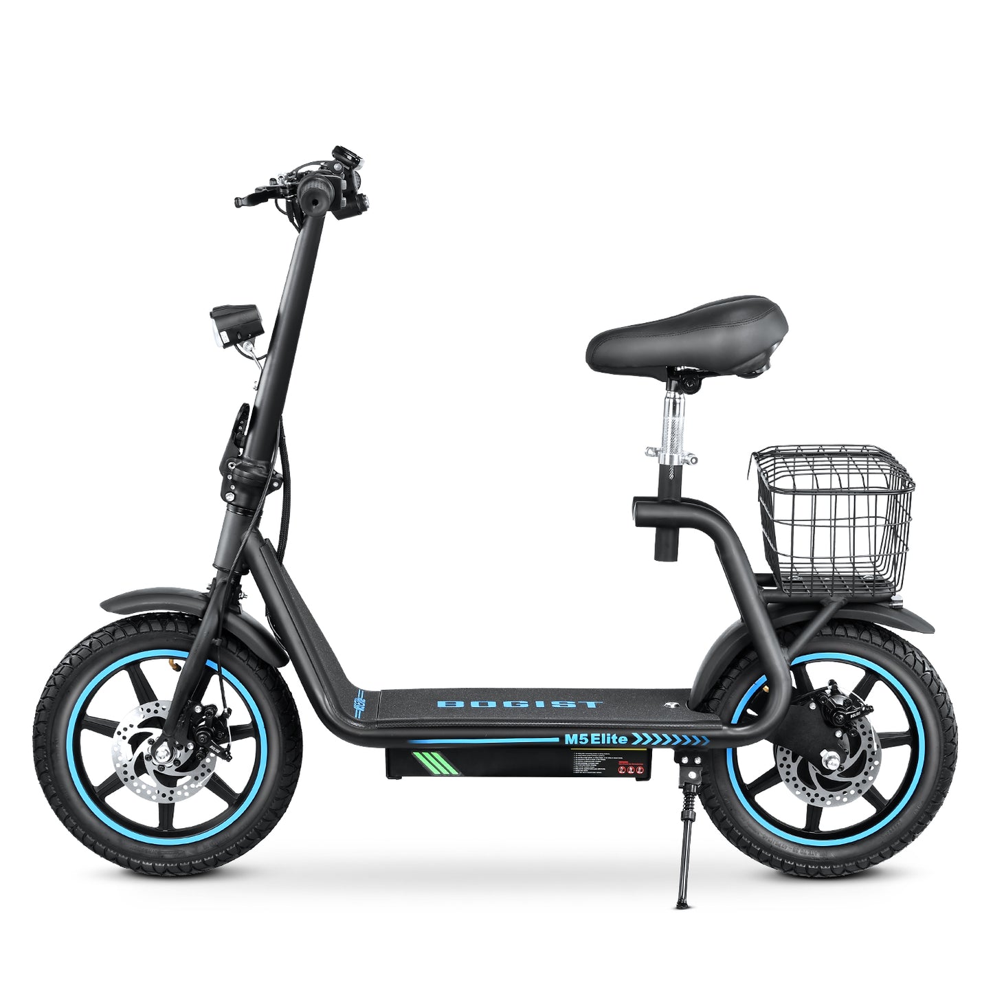 Bogist M5 Elite elektromos roller, fekete, kosárral és 14 hüvelykes kerekekkel