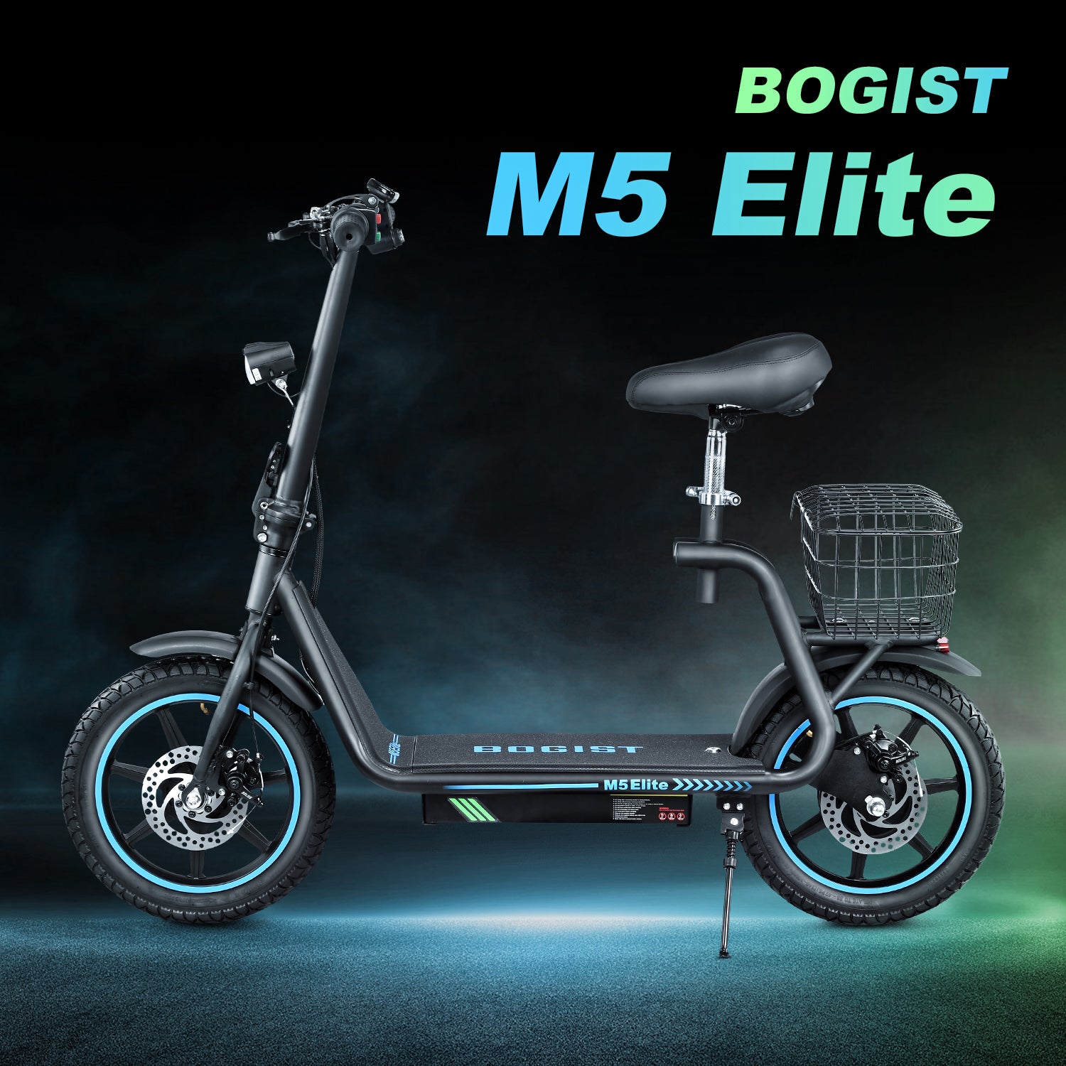 Bogist M5 Elite elektromos roller, fekete, oldalsó terméknézet sötét háttéren