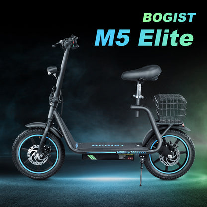 Bogist M5 Elite elektromos roller, fekete, oldalsó terméknézet sötét háttéren