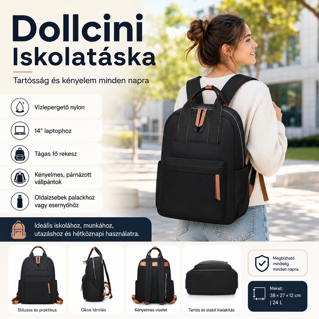 Dollcini Divatos Női Hátizsák – Tartós és Kényelmes, Nagy Kapacitású