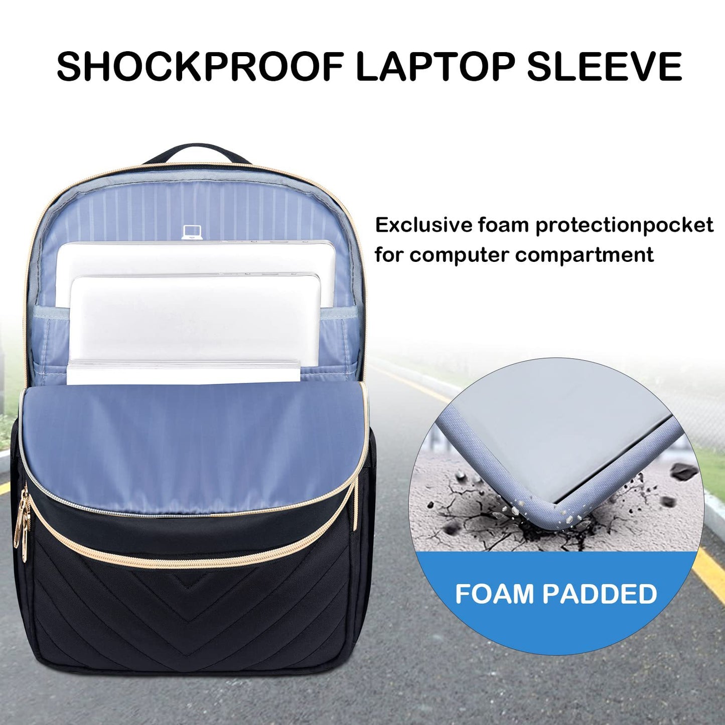 fekete női városi laptop hátizsák párnázott laptopvédő rekesszel