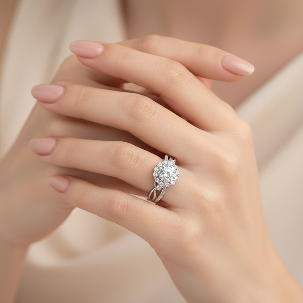 gyűrű, ezüst, moissanite kővel, 925 ezüst részlettel, díszített foglalattal