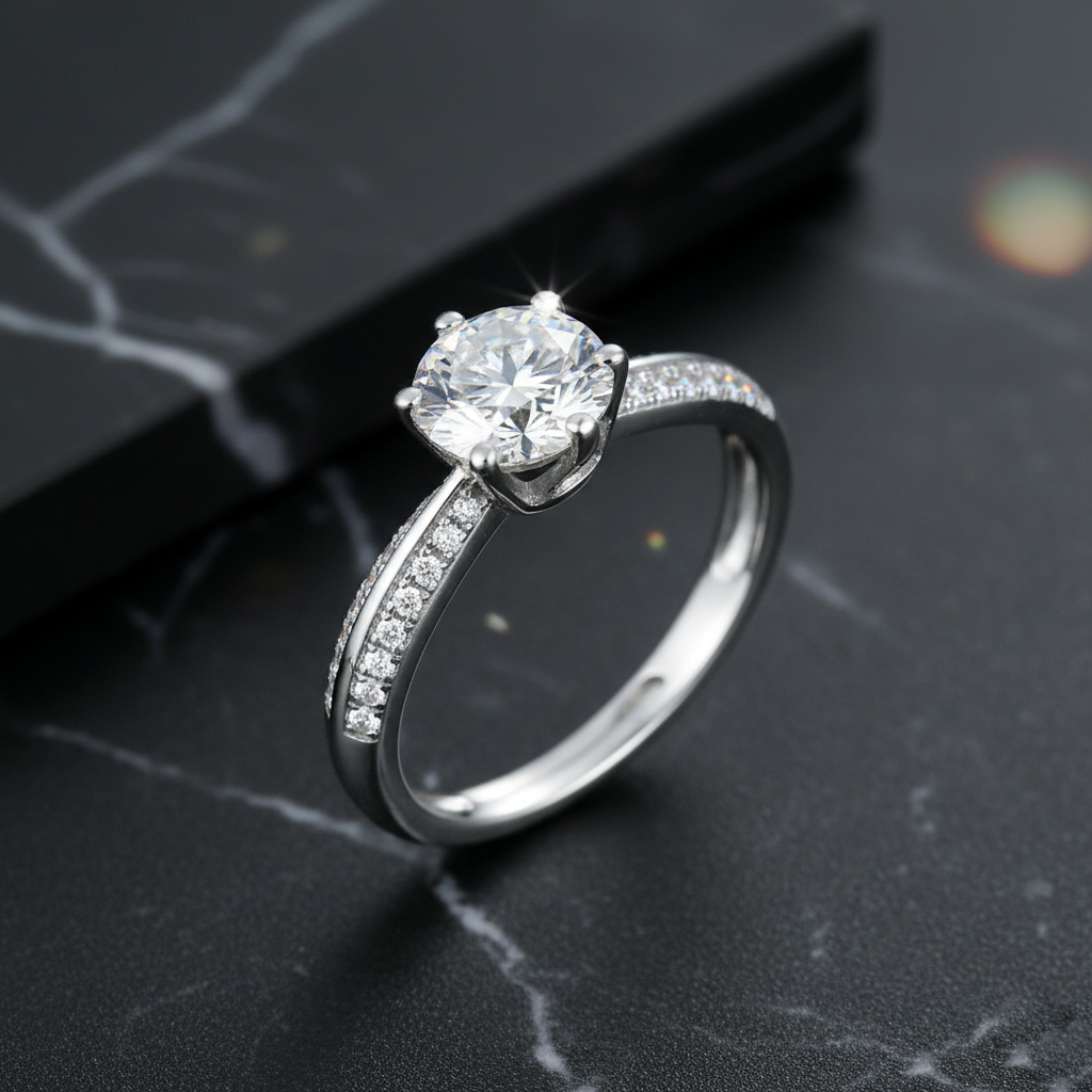 ezüst hatkarmos moissanite gyűrű ajándékbemutató képen
