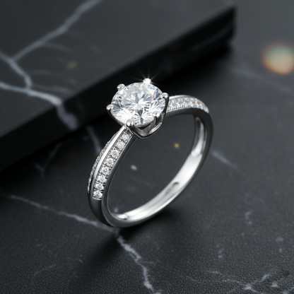 ezüst hatkarmos moissanite gyűrű ajándékbemutató képen