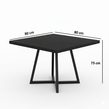 modern fekete étkezőasztal, 80 x 80 x 75 cm méretábrával