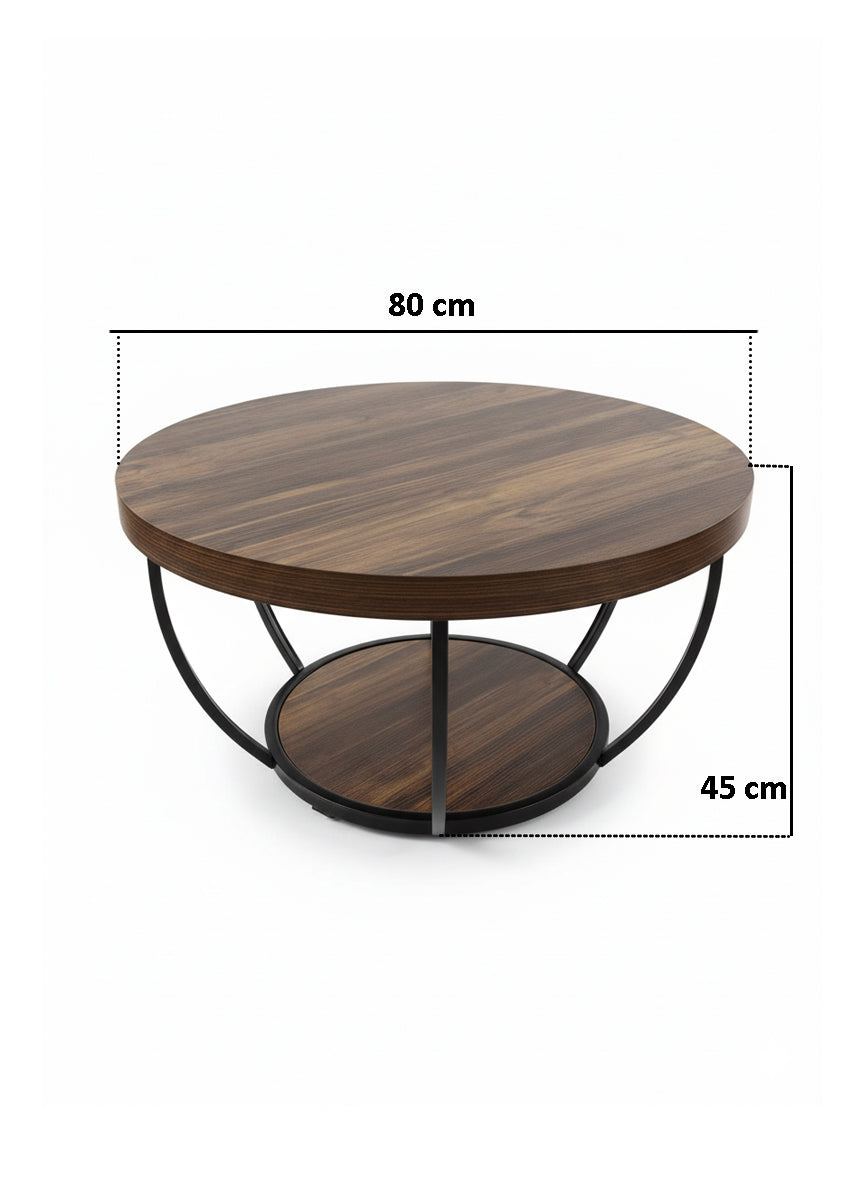 kerek fa dohányzóasztal, 80 cm átmérővel és 45 cm magassággal