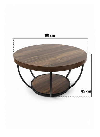 kerek fa dohányzóasztal, 80 cm átmérővel és 45 cm magassággal
