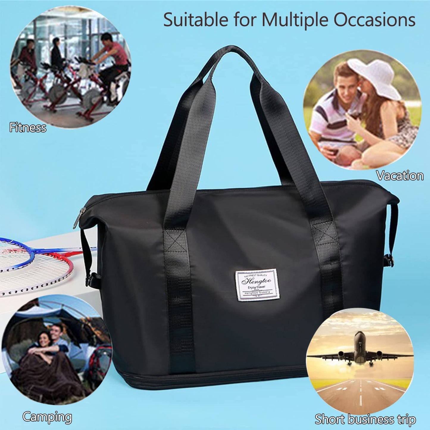 utazótáska, kompakt, poliészter anyagból, oldalnézetben, közelebbi részlettel