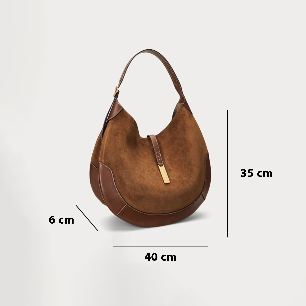 barna retro női válltáska, 40 x 6 x 35 cm méretábrával