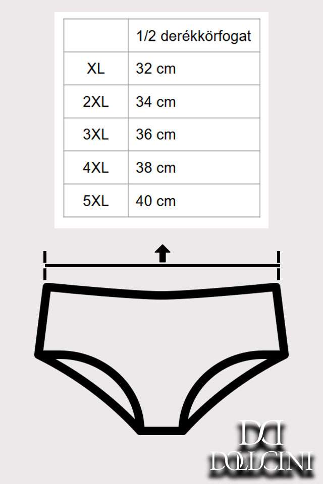 női magas derekú bugyi, XL-5XL mérettáblázattal