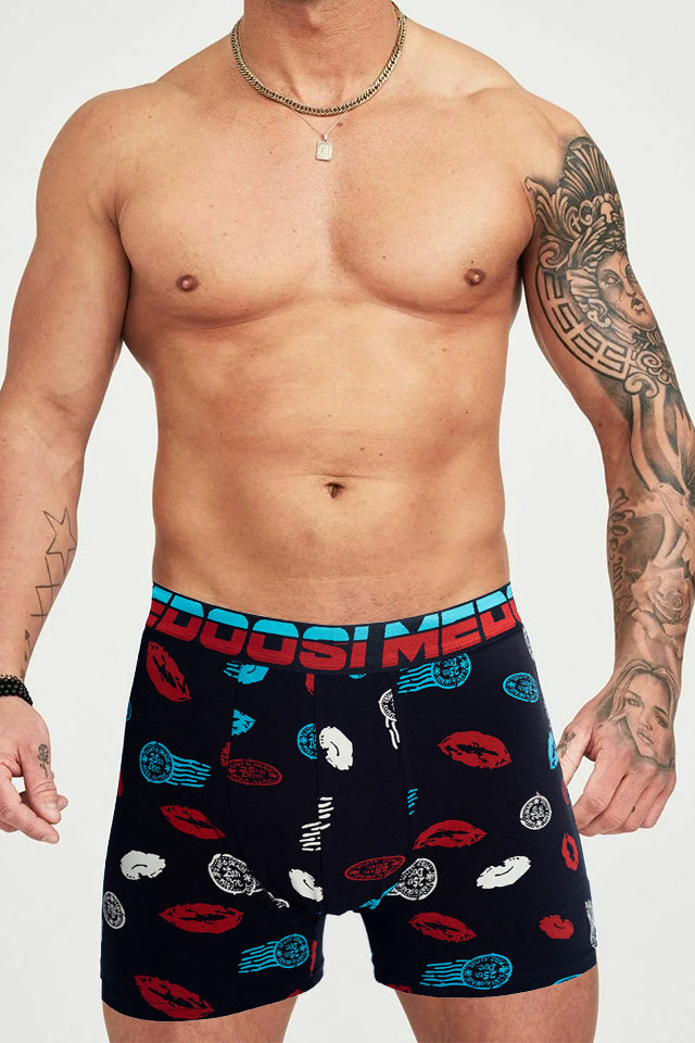 Dollcini mintás férfi pamut boxeralsó, 3 részes szett, modellen