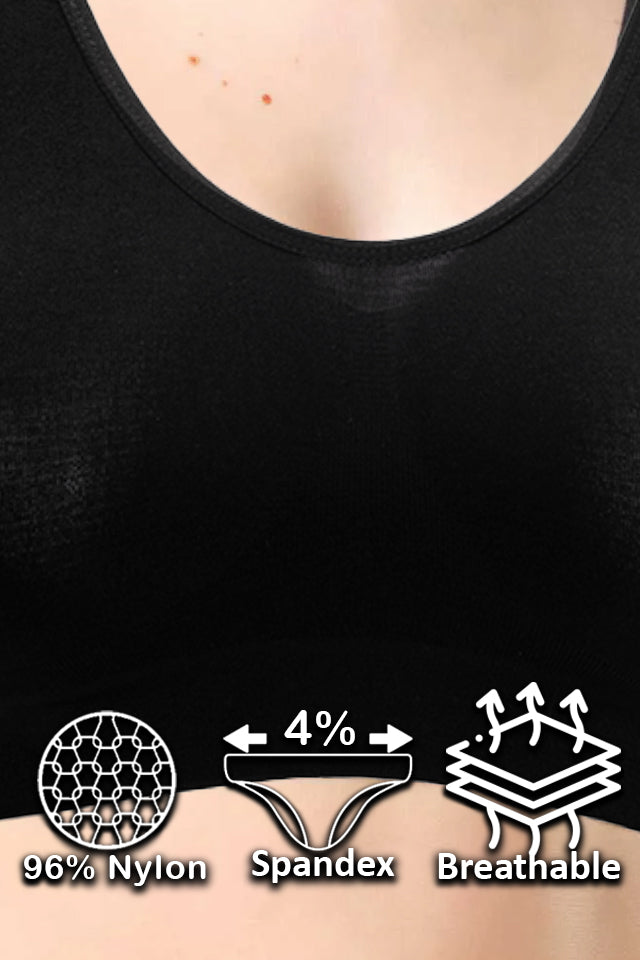 női varrás nélküli sportmelltartó, fekete, 96% nylon és 4% spandex ikonokkal