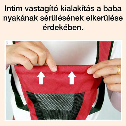 ergonomikus babahordozó, piros, vastagított nyaktámasszal