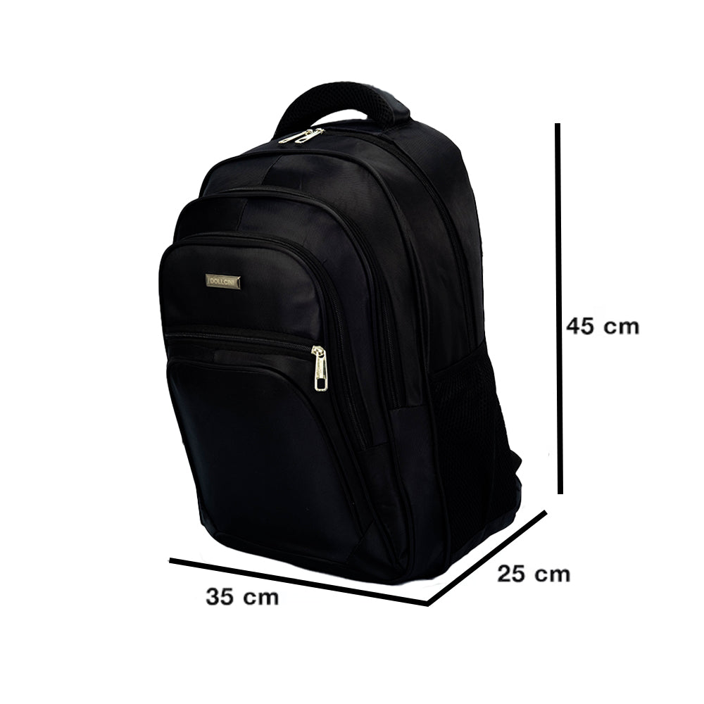 fekete 17 hüvelykes laptop hátizsák méretábrán 45 x 35 x 25 cm jelöléssel