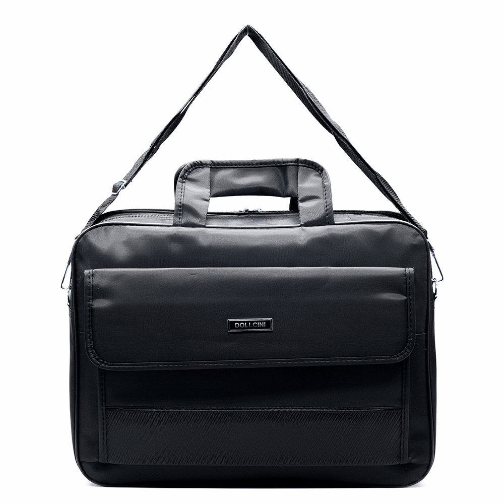 Dollcini fekete férfi laptop válltáska, elülső fedeles zsebbel