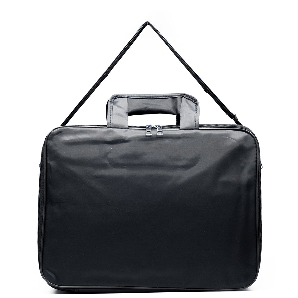 laptoptáska, fekete, nylon anyagból, cipzáras részlettel, állítható pánttal