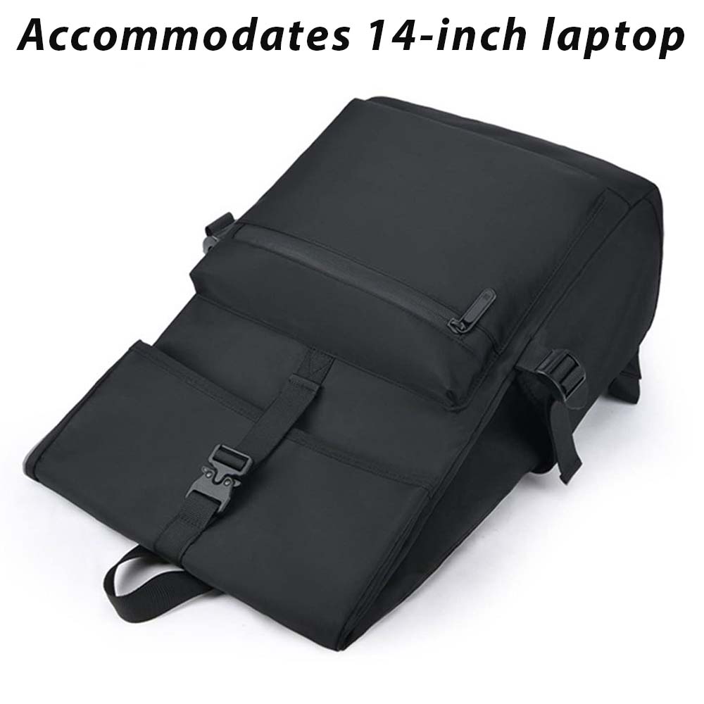 fekete oxford laptop hátizsák 14 colos laptophoz kapacitásábrán fekvő nézetben
