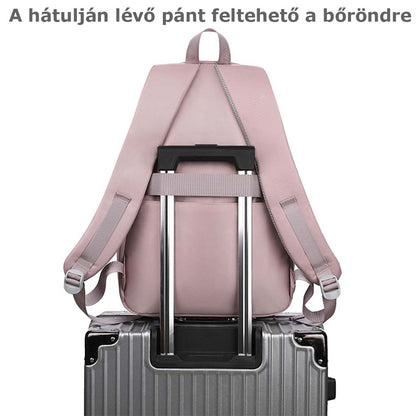 iskolatáska hátizsák, arany, rózsa formával, poliészter anyagból, vízálló kivitelben, utazáshoz bemutatva