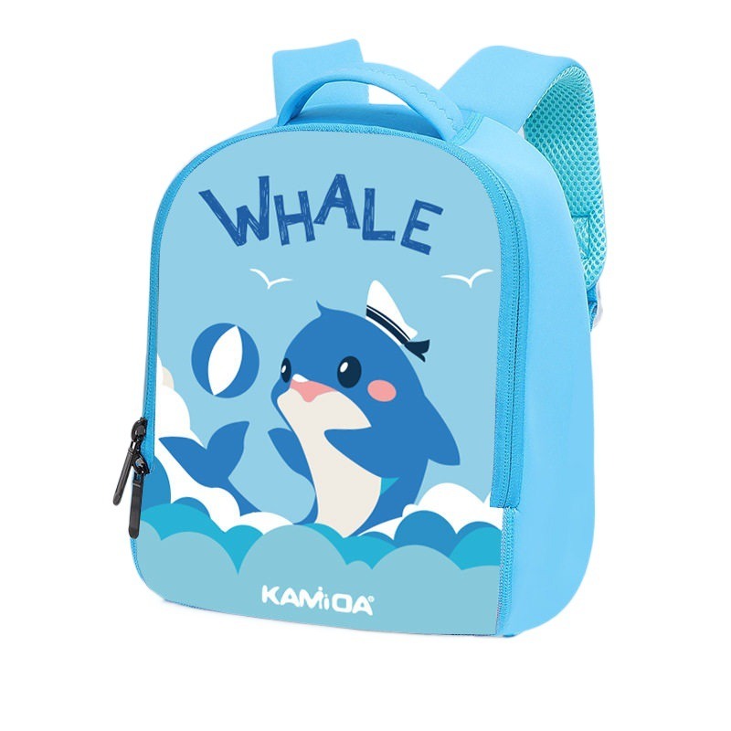 Dollcini kék bálna mintás gyermek iskolatáska, merev előlapos kialakítással