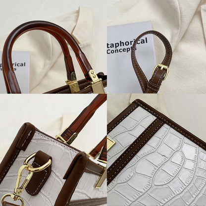 fekete és fehér krokodilhatású női crossbody táska részletkollázson fogantyúval és csattal