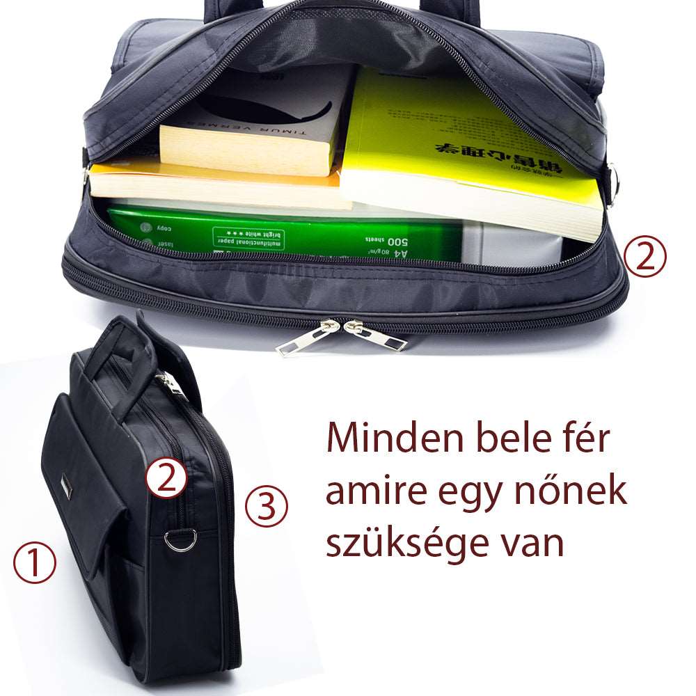 laptoptáska, fekete, nylon anyagból, laptoprekesszel, belső rekeszekkel, 49827aa17 modell