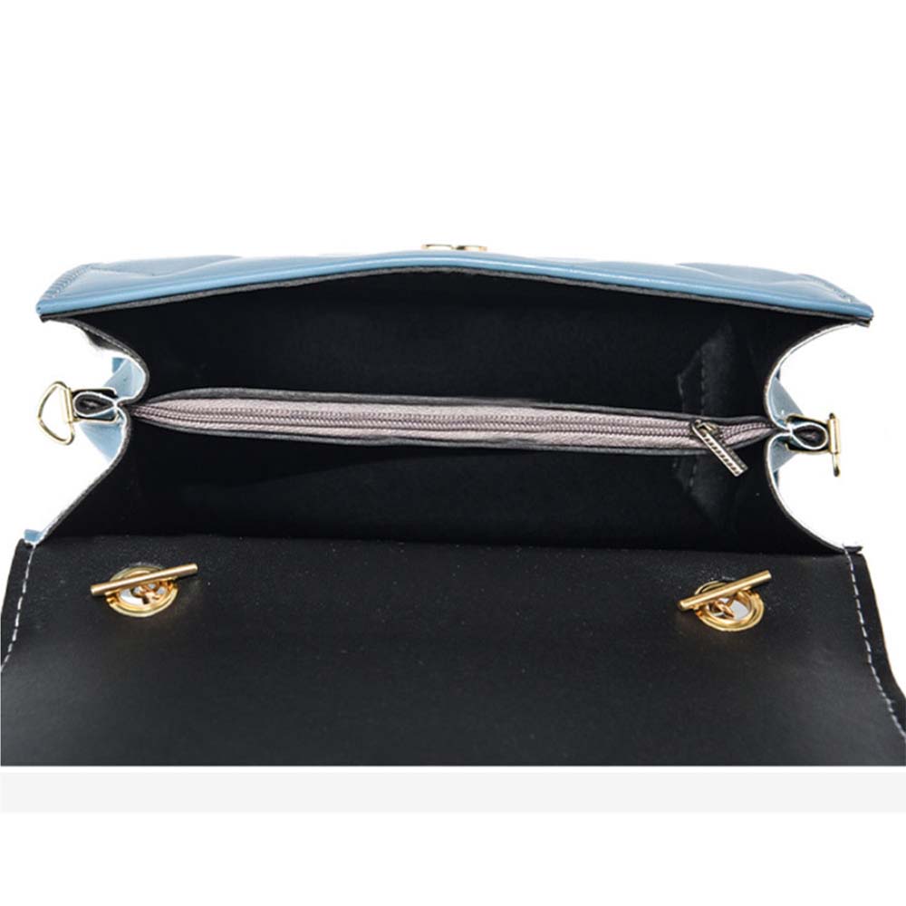 kék steppelt női crossbody táska nyitott belső cipzáras rekesszel