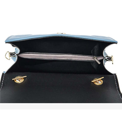 kék steppelt női crossbody táska nyitott belső cipzáras rekesszel