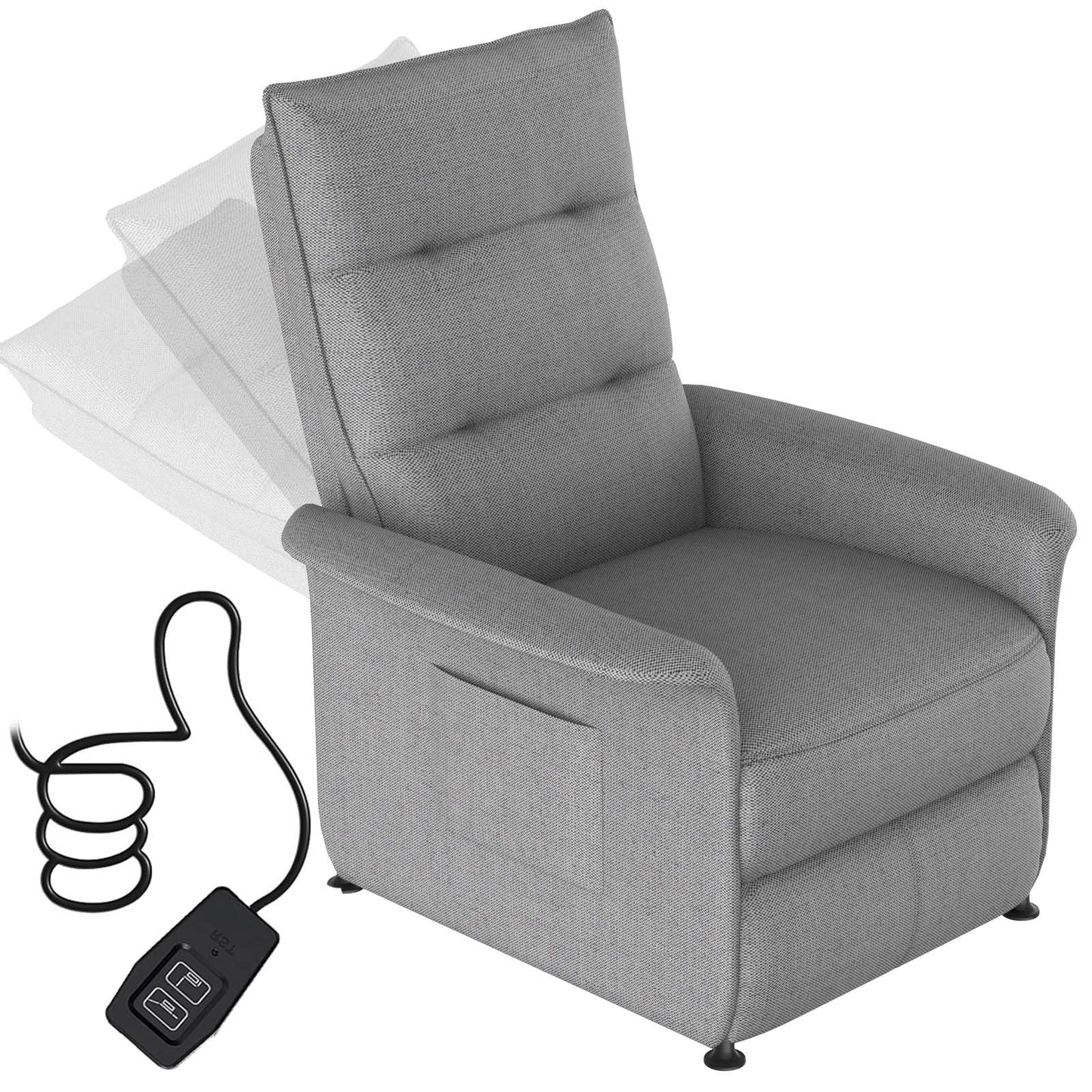 elektromos relax fotel, szürke, távirányítóval és dönthető háttámlával